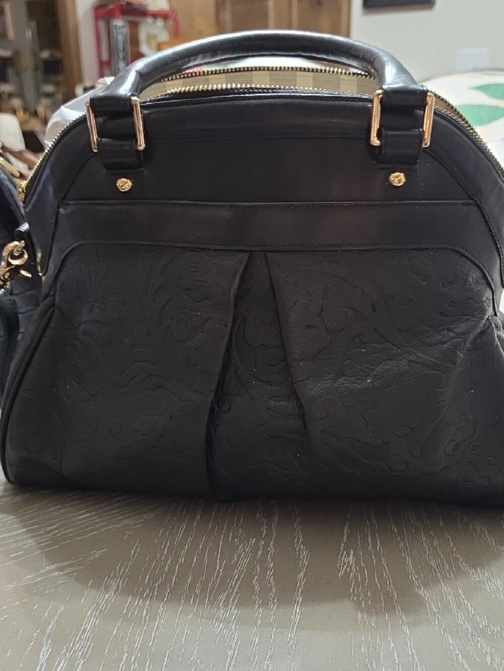 Brahmin Black Embossed Floral Satchel - Picture 3 of 9